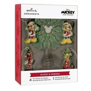 NIB. HALLMARK Disney Mickey Mouse Mini Xmas Tree Topper & Ornaments